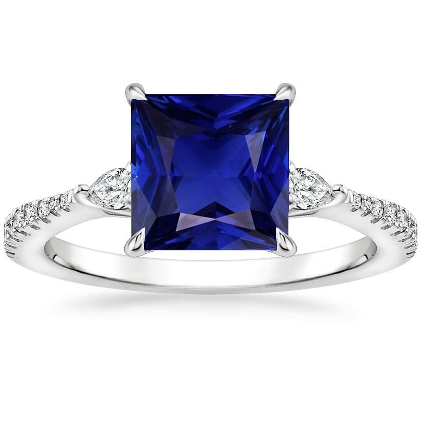 Solitaire Princesse Saphir Bleu Poire & Diamants Ronds Accents 6 Carats - HarryChadEnt.FR