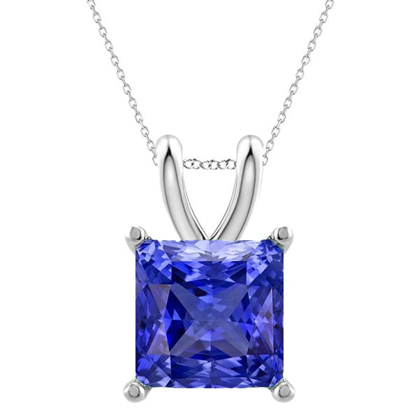 Solitaire Princesse Saphir Pendentif Collier Bijoux Femme 4 quilates