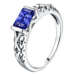 Solitaire Radiant Bar Set Bague Saphir Bleu Style Antique 2 Carats