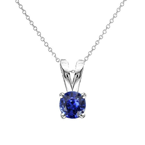 Solitaire Rond Saphir Bleu Naturel Pendentif V Bail Or 1 quilates