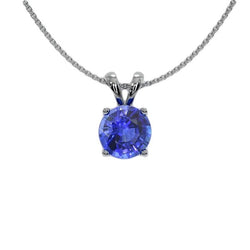 Solitaire Rond Saphir de Ceylan Pendentif 4 Griffes Or 2 quilates