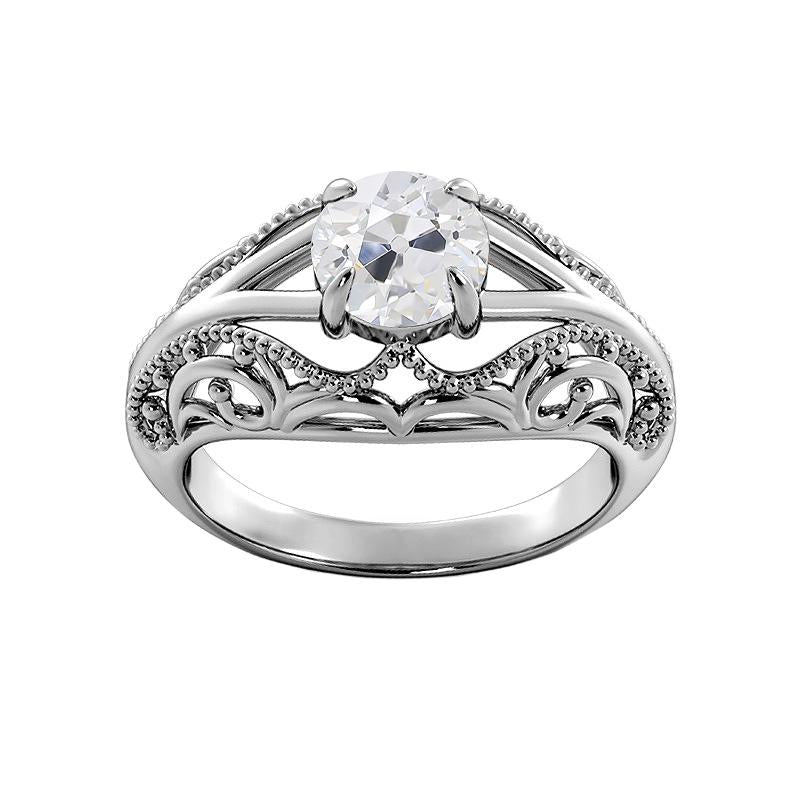 Solitaire Rond Vieux mineur Diamond Ring Style Vintage Split Tige 1.75 Carats - HarryChadEnt.FR