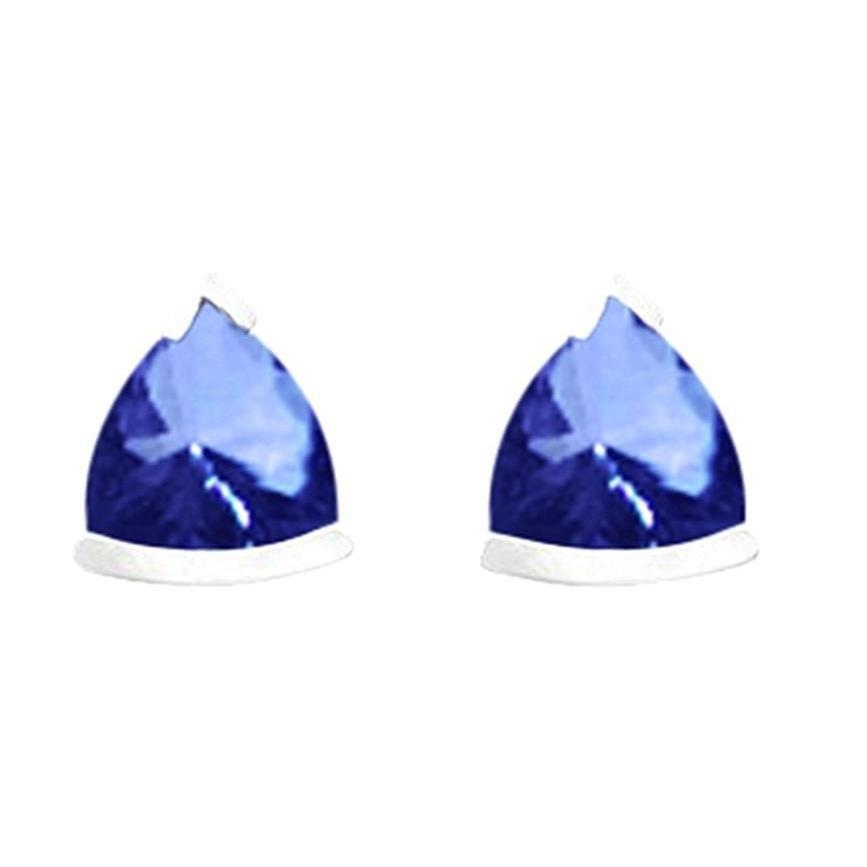 Sri Lanka Bleu Saphir Trillion Forme 2 Carats Goujons Or Blanc - HarryChadEnt.FR