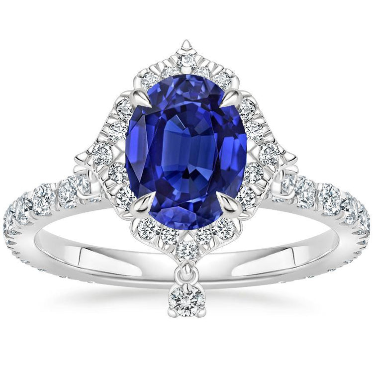 Srilanka Sapphire Halo Bague Diamant Taille Poire 6 Carats Style Pyramide - HarryChadEnt.FR