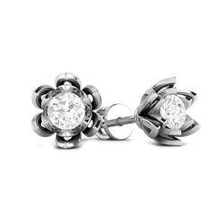 Style de fleur 1.50 ct. Boucles d'Oreilles Diamants Femme Or Blanc 14K