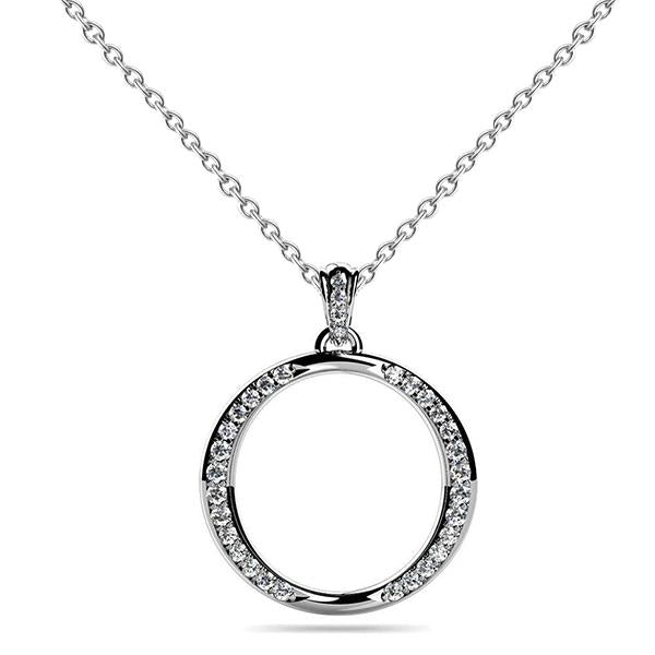 Superbe collier pendentif circulaire avec diamants ronds de 4 cts en or blanc - HarryChadEnt.FR