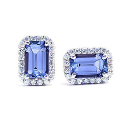 Tanzanite Avec Diamant 5.50 Carats Boucles D'oreilles Halo Bijoux Nouveau