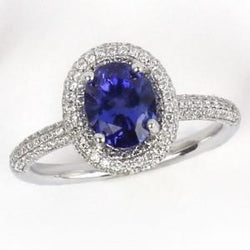 Tanzanite Bleue Avec Diamants 10.75 Ct Alliance Or Blanc 14K