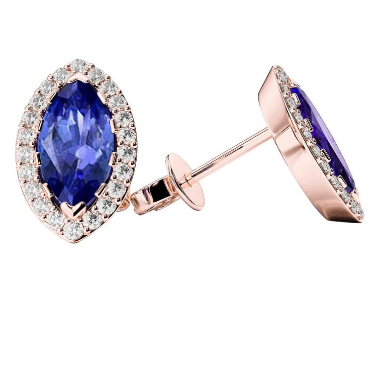 Tanzanite avec diamants 4.20 carats Boucles d'oreilles pour dames Rg 14K - HarryChadEnt.FR