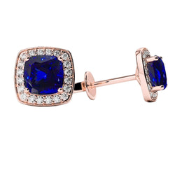 Tanzanite taille coussin avec diamants 4.40 carats Boucles d'oreilles 14K