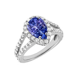 Tanzanite taille poire bleue de 3.25 ct avec bague en diamant pour homme en or