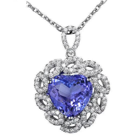 Tanzanite taille coeur avec diamants ronds 4 ct. Pendentif - HarryChadEnt.FR