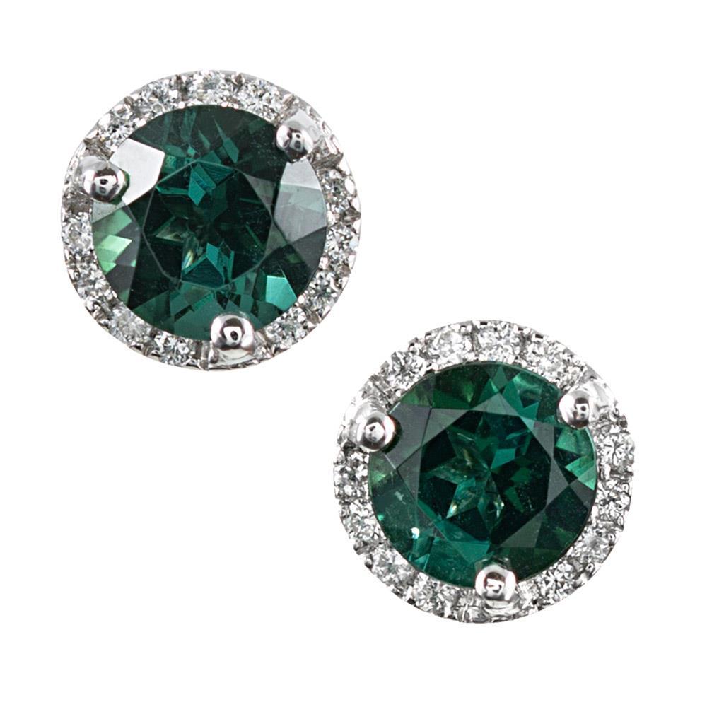 Tourmaline & Diamants 14.50 Carats Boucles D'oreilles Puces Pavées Or Blanc 14K - HarryChadEnt.FR