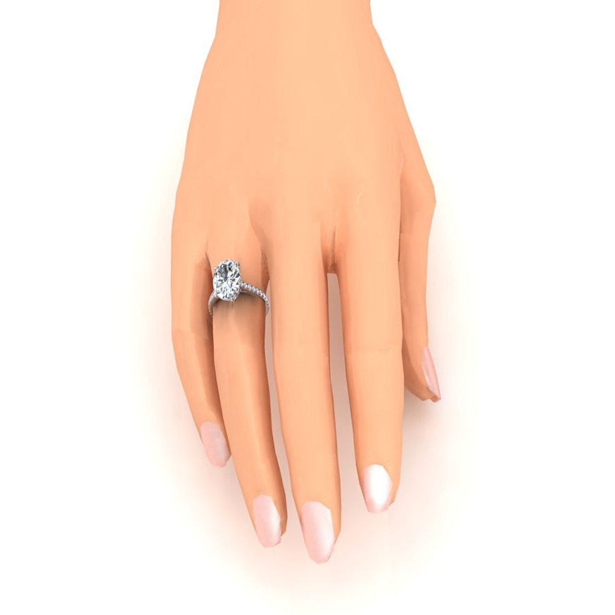 Bague de fiançailles en diamant ovale halo caché avec accents 5.50 carats