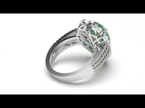 Bague diamant 5 carats belle poire vert émeraude or blanc 14K