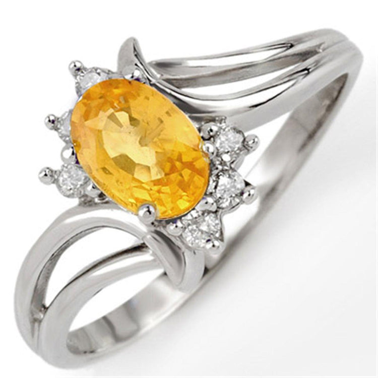 Oval Cut Yellow Sapphire And Round Diamonds Wedding Ring Gold 14K - HarryChadEnt.FR